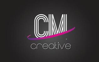 logo de lettre cm cm avec dessin de lignes et swoosh violet. vecteur