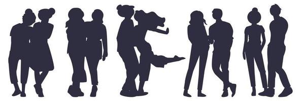 silhouette de visage homme et femme. face à face. vecteur silhouette de couple. vecteur de silhouettes de personne anonyme mâle et femelle