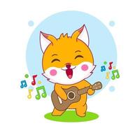 personnage de dessin animé de renard mignon jouant de la guitare vecteur