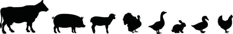 ensemble de silhouettes d'animaux de ferme différents. illustration vectorielle vecteur