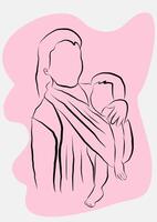 une mère tenant son enfant. dessinés à la main dans un style de ligne fine, illustration vectorielle. vecteur