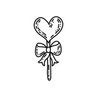 sucette en forme de coeur avec un arc mignon isolé sur fond blanc. illustration vectorielle fragmentaire dessinée à la main dans un style doodle. vecteur