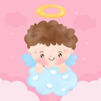 cupidon bébé bouclé enfant garçon ange dessin animé nuage saint valentin vecteur