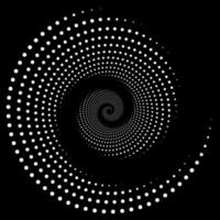 forme d'art optique. toile de fond de points en spirale de conception. abstrait monochrome. vecteur