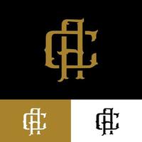 logo monogramme avec lettre initiale a, c, ac ou ca vintage chevauchant la couleur or sur fond noir vecteur