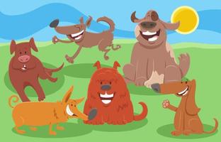 groupe de personnages animaux de chiens de dessin animé heureux vecteur