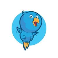 mascotte de dessin animé gros oiseau bleu volant vecteur