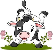 la vache mignonne fait le poirier dans le jardin vecteur