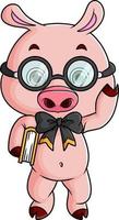 le cochon intelligent tient un livre et porte des lunettes vecteur