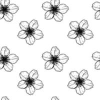 motif floral sans couture avec des fleurs de cerisier printanières dessinées à la main. illustration vectorielle dans le style de croquis isolé sur blanc. vecteur