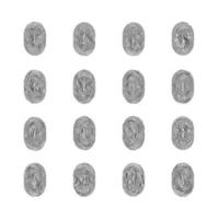 ensemble de 16 icônes vectorielles d'empreintes digitales isolées sur écriture. technologie biométrique pour l'identité de la personne. système d'autorisation d'accès de sécurité. vecteur