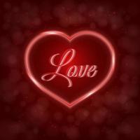 carte de voeux rouge valentine s day avec coeur néon sur fond flou bokeh. illustration vectorielle romantique. modèle de conception facile à modifier. vecteur