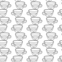 tasse de café ou de thé de modèle sans couture dans le style de griffonnage, blanc et noir. décor pour décor pour un café ou un restaurant. conception de textiles, papier d'emballage, cartes, arrière-plan. illustration vectorielle linéaire vecteur