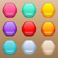 boutons hexagonaux définis pour la lumière brillante de style game design. vecteur