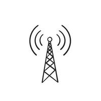 diffusion, icône d'antenne d'émetteur avec vecteur de dessin animé de style doodle