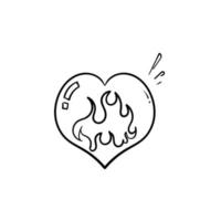 coeur doodle dessiné à la main avec symbole d'illustration de feu isolé vecteur
