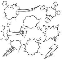 nuages de mouvement rapide dessinés à la main, mouvements de souffle de fumée ou de nuage de bouffées. Explosion de souffle de tempête de vent doodle avec vecteur de style de dessin animé