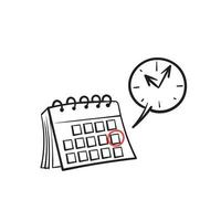 calendrier doodle dessiné à la main et icône de concept d'illustration d'horloge isolé vecteur