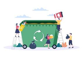 processus de recyclage avec des déchets organiques, du papier ou du plastique pour protéger l'environnement écologique adapté à la bannière, à l'arrière-plan et au Web en illustration à plat vecteur