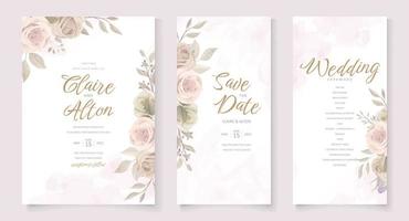 belle carte d'invitation de mariage floral et feuilles douces vecteur