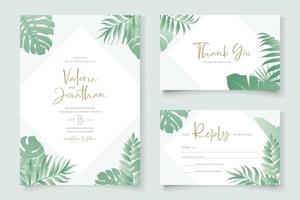 conception de cartes de mariage d'été avec ornement de feuilles tropicales vecteur