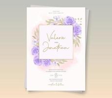 conception de cartes de mariage de fleurs roses en fleurs dessinées à la main vecteur