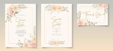 ensemble de beau modèle d'invitation de mariage floral de couleur douce vecteur