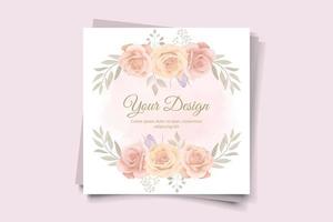 modèle d'invitation de mariage élégant avec thème floral couleur pêche vecteur