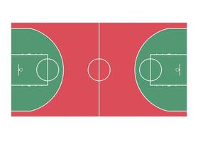 disposition du terrain de basket-ball avec des marques. vue de dessus. sol rouge et vert. vecteur