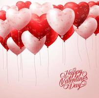 Ballons coeurs blancs et rouges réalistes 3d volant avec des motifs en blanc pour le fond de salutations de la Saint-Valentin. illustration vectorielle vecteur