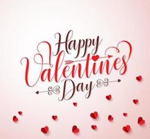 Happy valentines day typographie vectorielle ou calligraphie avec des éléments de coeurs rouges coupés en papier sur fond blanc. illustration vectorielle. vecteur