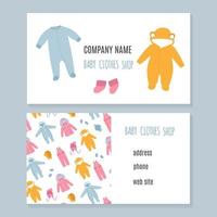 carte de visite de magasin de vêtements pour bébés. magasin pour enfants, vêtements pour nouveau-nés, magasin pour bébé. vecteur