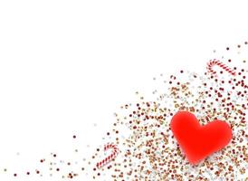 coeur rouge avec sur une table avec des confettis. carte de saint valentin. Bannière à plat de vecteur 3D avec espace de copie