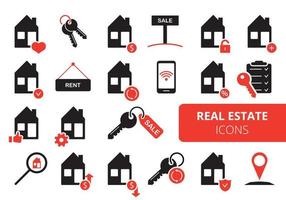 ensemble d'icônes immobilières. icônes vectorielles simples pour les affaires immobilières. vente, location, concept de propriété hypothécaire. vecteur