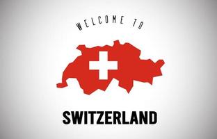 la suisse bienvenue au texte et au drapeau du pays à l'intérieur de la conception de vecteur de carte de frontière de pays.