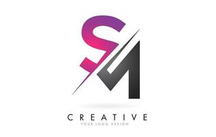 logo de lettre sm sm avec design colorblock et coupe créative. vecteur