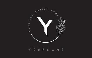 logo créatif de la lettre initiale y avec l'élément et la feuille de fleur dessinés à la main de cercle de lettrage. vecteur