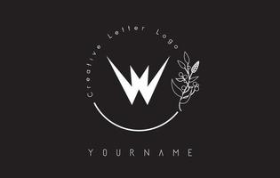 logo créatif de la lettre initiale w avec l'élément de fleur dessiné à la main du cercle de lettrage et la feuille. vecteur
