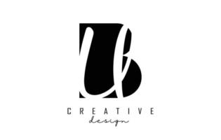 lettres bu logo avec un design minimaliste. lettres b et u avec typographie géométrique et manuscrite. vecteur