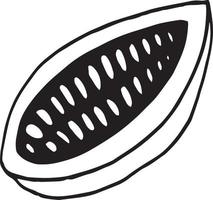 griffonnage dessiné à la main à moitié de fève de cacao. élément unique pour l'icône de conception, l'étiquette, le menu, l'autocollant. plante alimentaire vecteur