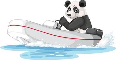 panda sur bateau rapide en style cartoon vecteur