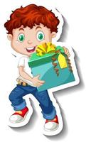 un garçon tenant une boîte-cadeau en style cartoon vecteur