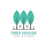 modèle de conception de logo de maison dans les arbres. vecteur de conception de logo de maison d'arbre, logo de maison écologique de nature