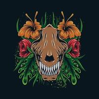 illustration de crâne de tête de loup dans un style floral pour la conception et l'impression de t-shirts vecteur