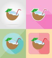 cocktail d&#39;icônes plat de noix de coco vector illustration