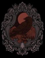 illustration vintage effrayant corbeau avec style de gravure vecteur
