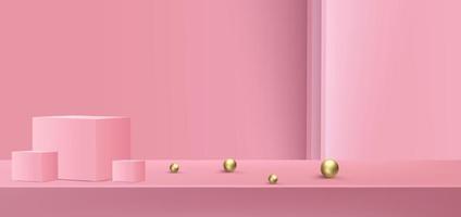 Concept de vecteur de fond de podium rose 3D, adapté à la conception de fond romantique, modèle, bannière de la Saint-Valentin