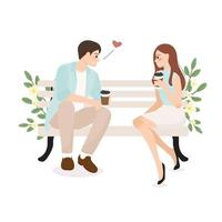 confession de jeune couple tout en ayant un café mariage ou concept de la saint valentin e vecteur