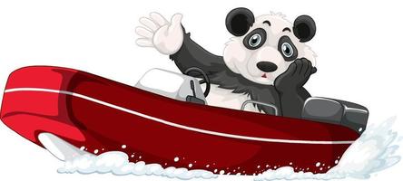 panda sur un bateau à moteur en style cartoon vecteur