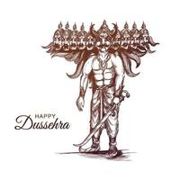 joyeux dussehra célébration part dessiner fond de croquis de ravan vecteur